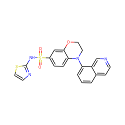 O=S(=O)(Nc1nccs1)c1ccc2c(c1)OCCN2c1cccc2ccncc12 ZINC000220235831