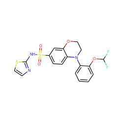 O=S(=O)(Nc1nccs1)c1ccc2c(c1)OCCN2c1ccccc1OC(F)F ZINC000205735519