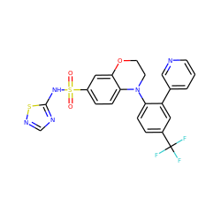 O=S(=O)(Nc1ncns1)c1ccc2c(c1)OCCN2c1ccc(C(F)(F)F)cc1-c1cccnc1 ZINC000205723267