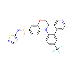 O=S(=O)(Nc1ncns1)c1ccc2c(c1)OCCN2c1ccc(C(F)(F)F)cc1-c1ccncc1 ZINC000205739536