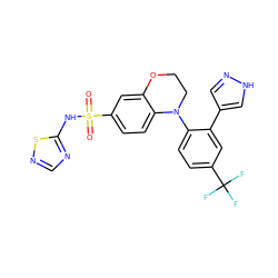 O=S(=O)(Nc1ncns1)c1ccc2c(c1)OCCN2c1ccc(C(F)(F)F)cc1-c1cn[nH]c1 ZINC000205719692