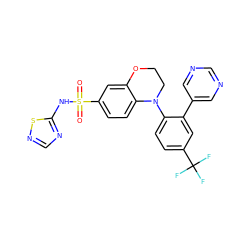 O=S(=O)(Nc1ncns1)c1ccc2c(c1)OCCN2c1ccc(C(F)(F)F)cc1-c1cncnc1 ZINC000205721896