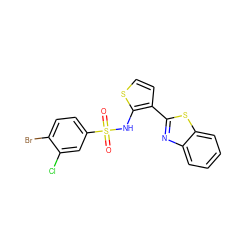 O=S(=O)(Nc1sccc1-c1nc2ccccc2s1)c1ccc(Br)c(Cl)c1 ZINC000043123244