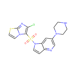 O=S(=O)(c1c(Cl)nc2sccn12)n1ccc2ncc(N3CCNCC3)cc21 ZINC000043122584