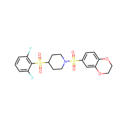 O=S(=O)(c1c(F)cccc1F)C1CCN(S(=O)(=O)c2ccc3c(c2)OCCO3)CC1 ZINC000036380228