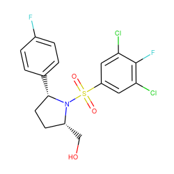 O=S(=O)(c1cc(Cl)c(F)c(Cl)c1)N1[C@H](CO)CC[C@@H]1c1ccc(F)cc1 ZINC000653767663