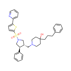 O=S(=O)(c1ccc(-c2ccccn2)s1)N1C[C@H](CN2CCC(O)(CCCc3ccccc3)CC2)[C@@H](c2ccccc2)C1 ZINC000026836909