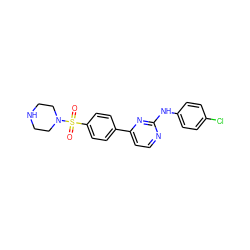 O=S(=O)(c1ccc(-c2ccnc(Nc3ccc(Cl)cc3)n2)cc1)N1CCNCC1 ZINC000013588910