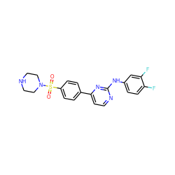 O=S(=O)(c1ccc(-c2ccnc(Nc3ccc(F)c(F)c3)n2)cc1)N1CCNCC1 ZINC000027406382