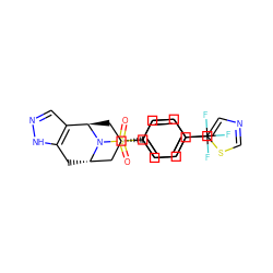 O=S(=O)(c1ccc(C(F)(F)F)cc1)N1[C@H]2Cc3[nH]ncc3[C@H]1C[C@H](c1ccc(-c3cncs3)cc1)C2 ZINC000102068663