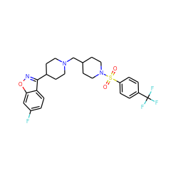 O=S(=O)(c1ccc(C(F)(F)F)cc1)N1CCC(CN2CCC(c3noc4cc(F)ccc34)CC2)CC1 ZINC000653802201