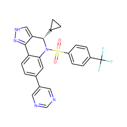 O=S(=O)(c1ccc(C(F)(F)F)cc1)N1c2cc(-c3cncnc3)ccc2-c2n[nH]cc2[C@@H]1C1CC1 ZINC000045284245