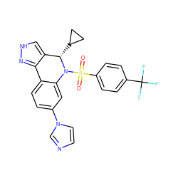 O=S(=O)(c1ccc(C(F)(F)F)cc1)N1c2cc(-n3ccnc3)ccc2-c2n[nH]cc2[C@@H]1C1CC1 ZINC000045315232