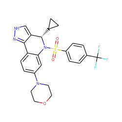 O=S(=O)(c1ccc(C(F)(F)F)cc1)N1c2cc(N3CCOCC3)ccc2-c2n[nH]cc2[C@@H]1C1CC1 ZINC000045255981