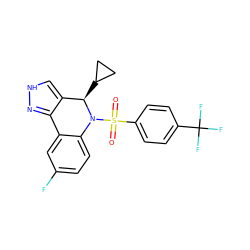 O=S(=O)(c1ccc(C(F)(F)F)cc1)N1c2ccc(F)cc2-c2n[nH]cc2[C@H]1C1CC1 ZINC000096906437