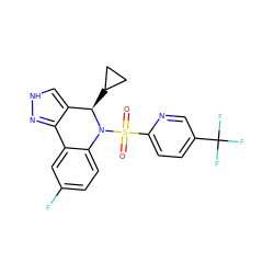 O=S(=O)(c1ccc(C(F)(F)F)cn1)N1c2ccc(F)cc2-c2n[nH]cc2[C@H]1C1CC1 ZINC000045334808