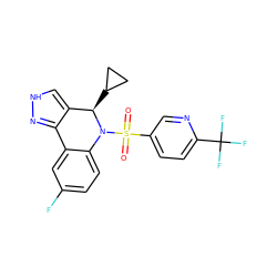 O=S(=O)(c1ccc(C(F)(F)F)nc1)N1c2ccc(F)cc2-c2n[nH]cc2[C@H]1C1CC1 ZINC000096906438