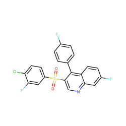 O=S(=O)(c1ccc(Cl)c(F)c1)c1cnc2cc(F)ccc2c1-c1ccc(F)cc1 ZINC000653799668