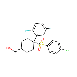 O=S(=O)(c1ccc(Cl)cc1)[C@]1(c2cc(F)ccc2F)CC[C@H](CO)CC1 ZINC000253677636