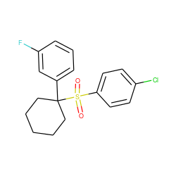 O=S(=O)(c1ccc(Cl)cc1)C1(c2cccc(F)c2)CCCCC1 ZINC000028520951