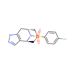 O=S(=O)(c1ccc(Cl)cc1)N1[C@H]2COC[C@H]1c1cn[nH]c1C2 ZINC000101860692