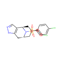 O=S(=O)(c1ccc(Cl)cc1)N1[C@H]2Cc3[nH]ncc3[C@H]1C[C@H](/C=C/Cl)C2 ZINC000195240008