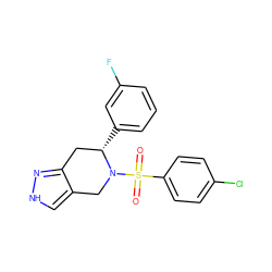 O=S(=O)(c1ccc(Cl)cc1)N1Cc2c[nH]nc2C[C@@H]1c1cccc(F)c1 ZINC000049072147