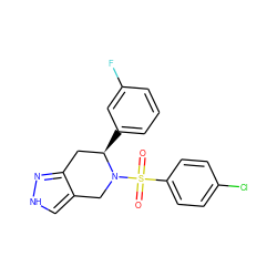 O=S(=O)(c1ccc(Cl)cc1)N1Cc2c[nH]nc2C[C@H]1c1cccc(F)c1 ZINC000049072145