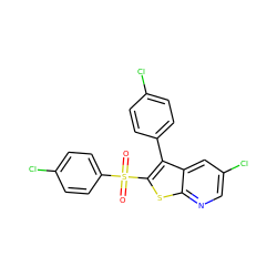 O=S(=O)(c1ccc(Cl)cc1)c1sc2ncc(Cl)cc2c1-c1ccc(Cl)cc1 ZINC000138838511