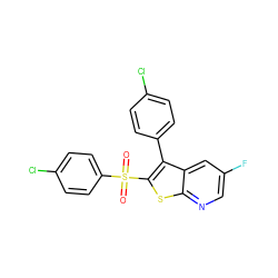 O=S(=O)(c1ccc(Cl)cc1)c1sc2ncc(F)cc2c1-c1ccc(Cl)cc1 ZINC000138814654