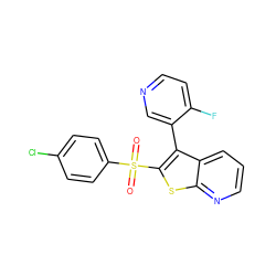 O=S(=O)(c1ccc(Cl)cc1)c1sc2ncccc2c1-c1cnccc1F ZINC000299870391