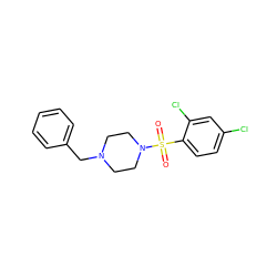 O=S(=O)(c1ccc(Cl)cc1Cl)N1CCN(Cc2ccccc2)CC1 ZINC000019757555