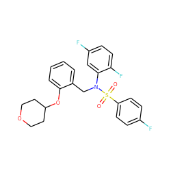 O=S(=O)(c1ccc(F)cc1)N(Cc1ccccc1OC1CCOCC1)c1cc(F)ccc1F ZINC000653719916