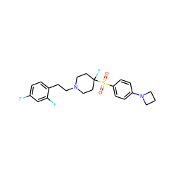 O=S(=O)(c1ccc(N2CCC2)cc1)C1(F)CCN(CCc2ccc(F)cc2F)CC1 ZINC000028113725