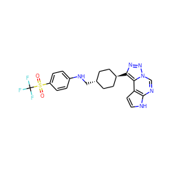 O=S(=O)(c1ccc(NC[C@H]2CC[C@H](c3nnn4cnc5[nH]ccc5c34)CC2)cc1)C(F)(F)F ZINC001772626131