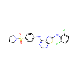 O=S(=O)(c1ccc(Nc2ncnc3sc(Nc4c(Cl)cccc4Cl)nc23)cc1)N1CCCC1 ZINC000042850903