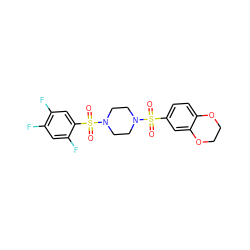 O=S(=O)(c1ccc2c(c1)OCCO2)N1CCN(S(=O)(=O)c2cc(F)c(F)cc2F)CC1 ZINC000013831829