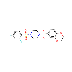 O=S(=O)(c1ccc2c(c1)OCCO2)N1CCN(S(=O)(=O)c2ccc(F)cc2F)CC1 ZINC000013831825