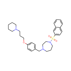 O=S(=O)(c1ccc2ccccc2c1)N1CCCN(Cc2ccc(OCCCN3CCCCC3)cc2)CC1 ZINC000045192086