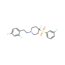 O=S(=O)(c1cccc(F)c1)C1(F)CCN(CCc2ccc(F)cc2F)CC1 ZINC000028107164