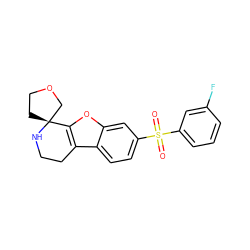 O=S(=O)(c1cccc(F)c1)c1ccc2c3c(oc2c1)[C@]1(CCOC1)NCC3 ZINC000073221471