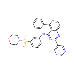 O=S(=O)(c1cccc(Nc2nc(-c3cncnc3)nc3cccc(-c4ccccc4)c23)c1)N1CCOCC1 ZINC000204020879