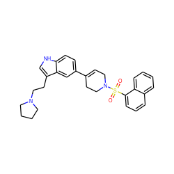 O=S(=O)(c1cccc2ccccc12)N1CC=C(c2ccc3[nH]cc(CCN4CCCC4)c3c2)CC1 ZINC000013589450