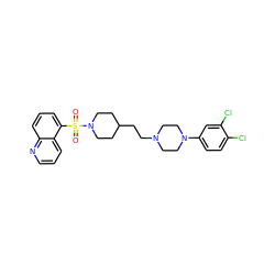 O=S(=O)(c1cccc2ncccc12)N1CCC(CCN2CCN(c3ccc(Cl)c(Cl)c3)CC2)CC1 ZINC001772572327