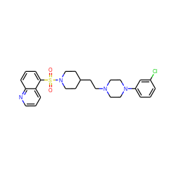 O=S(=O)(c1cccc2ncccc12)N1CCC(CCN2CCN(c3cccc(Cl)c3)CC2)CC1 ZINC001772582436