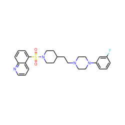 O=S(=O)(c1cccc2ncccc12)N1CCC(CCN2CCN(c3cccc(F)c3)CC2)CC1 ZINC001772585862