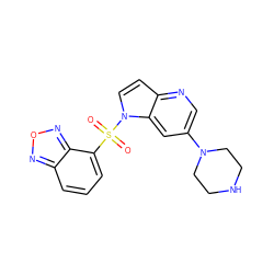 O=S(=O)(c1cccc2nonc12)n1ccc2ncc(N3CCNCC3)cc21 ZINC000043019550