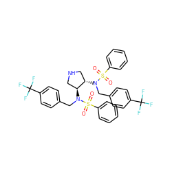 O=S(=O)(c1ccccc1)N(Cc1ccc(C(F)(F)F)cc1)[C@H]1CNC[C@@H]1N(Cc1ccc(C(F)(F)F)cc1)S(=O)(=O)c1ccccc1 ZINC000029056552