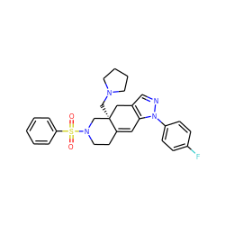 O=S(=O)(c1ccccc1)N1CCC2=Cc3c(cnn3-c3ccc(F)cc3)C[C@]2(CN2CCCC2)C1 ZINC000029128273