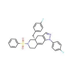 O=S(=O)(c1ccccc1)N1CCC2=Cc3c(cnn3-c3ccc(F)cc3)C[C@]2(Cc2ccc(F)cc2)C1 ZINC000029127644